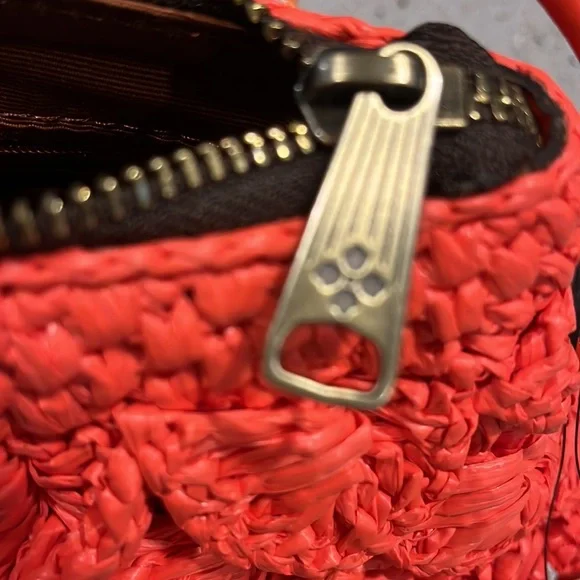 PATRICIA NASH BACOLI RAFIA CROSSBODY BAG BRIGHT CORAL NEW WITH TAGS AND DUST BAG